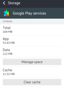 Clear the cache of Google Play services app